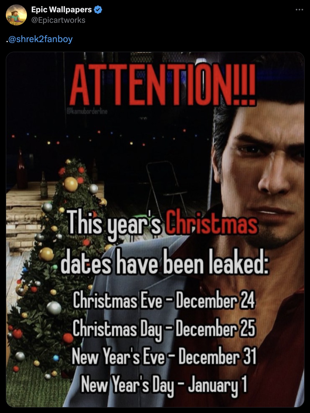 screenshot - Epic Wallpapers . Attention!!! This year's Christmas dates have been leaked Christmas EveDecember 24 Christmas DayDecember 25 New Year's EveDecember 31 New Year's Day January 1